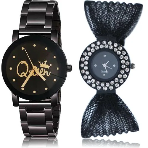 NEUTRON Latest High Quality Queen Chain And Jula Black Colour Analog Metal And Stainless Steel Belt 2 Watch Combo For Women And Girls - GCPL3-G171