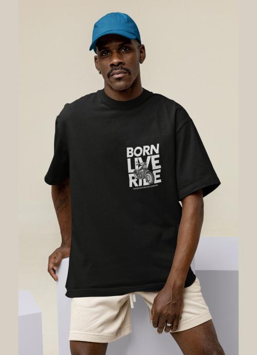 Dafabfit Premium Cotton Black Color Half Sleeves Drop Shoulder Round Neck Loose Fit T-Shirt For Men With Graphic Print | Black Casual Drop Shoulder T-Shirt For Men