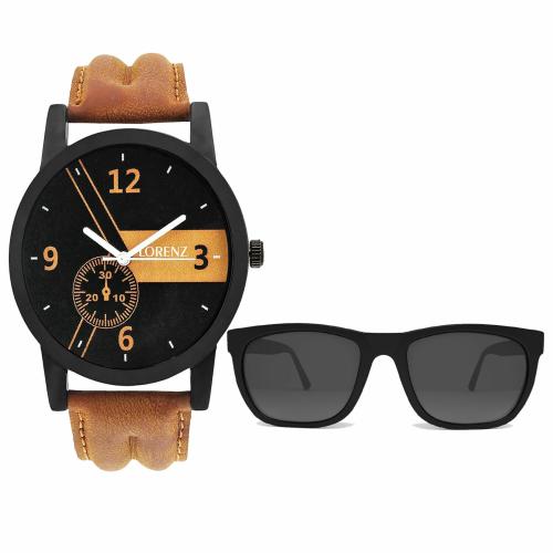 LORENZ Men's Analog Black Dial Watch and Wayfarer Sunglasses Set - Pack of 2