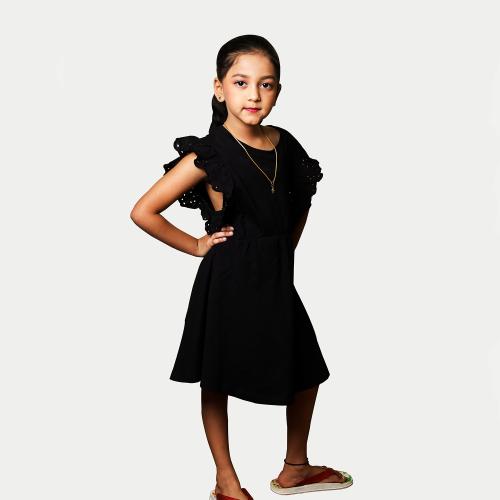 Rad Prix Teen Girls Black Solid Dress with Lace