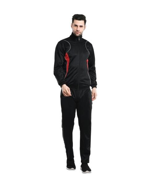 IndiWeaves Men Solid Stylish Polyester Zipper Tracksuits for Winter [Pack of 1] Black