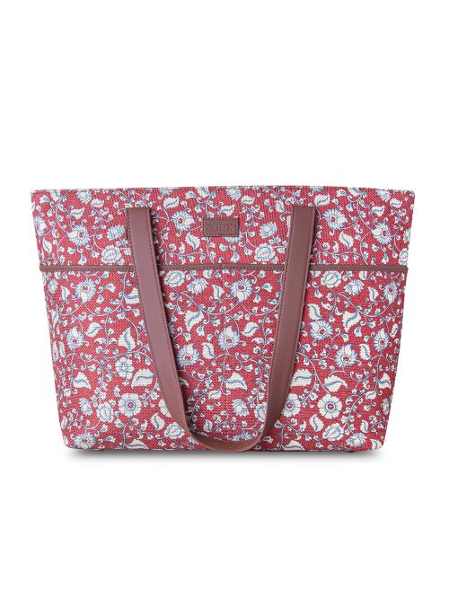 Zouk Women's Handcrafted Red Kalamkari Tote Bag for Office and College