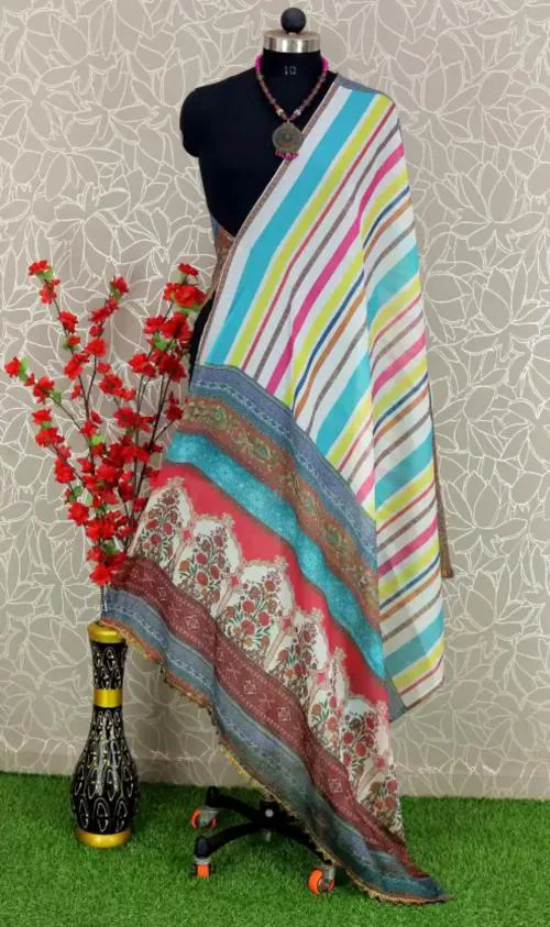 FAB WINDOW Chiffon Checkered, Striped Light Blue Women Dupatta FDP23