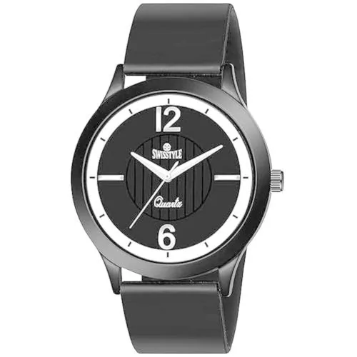 SWISSTYLE Black Soft Silicone Strap Analog Watch for Men