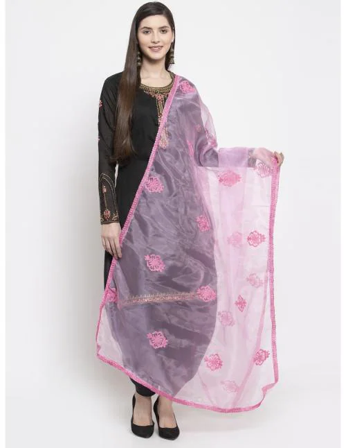 Baby Pink Organza Heavy Embroidered Dupatta