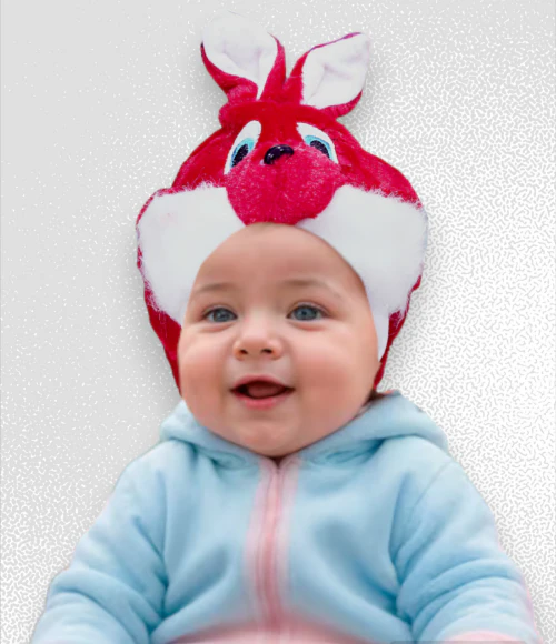 TRUBLIZ Baby Boy's & Girl's Beanie Design Winter Hat | Cute Bunny Cartoon Style ( Red )