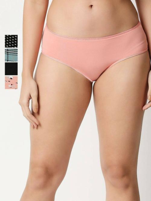 Red Rose Women Multicolor Cotton Lycra Blend Hipster Panty (Pack Of 5, L)