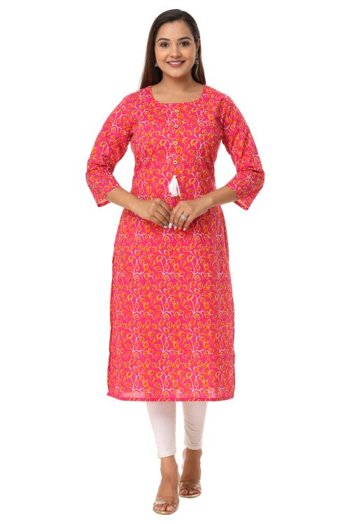 VIHAAN IMPEX Women Pink Color Pure Cotton Kurta With tussle