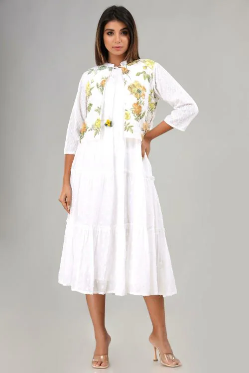 Buy Fashion Dwar Women White Printed Pure Cotton Dress (XL) Online at