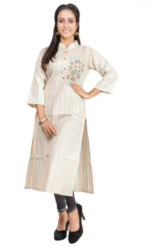 Pecker Women's Multicolor Embroidered Pure Cotton A-line Kurti - L
