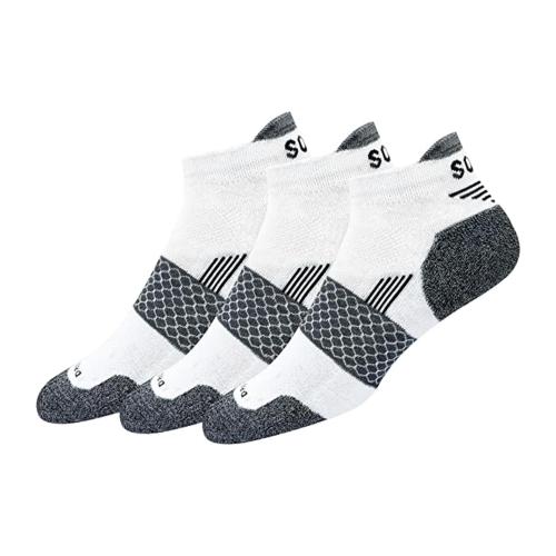 SOXCO Activewear Sports Tab Hex-Comb Zoned Cushion Ankle Socks Men and Women, Pack of 3, (Free Size, Contra White)