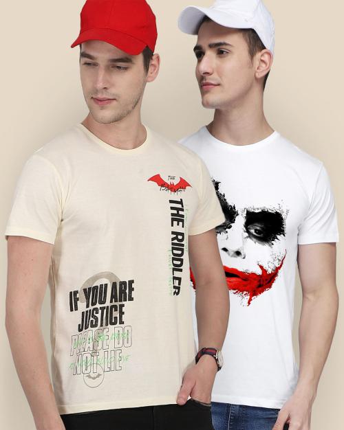 Free Authority Young Men Joker & The Batman Printed Multi Coloured Pack of 2 Tshirt