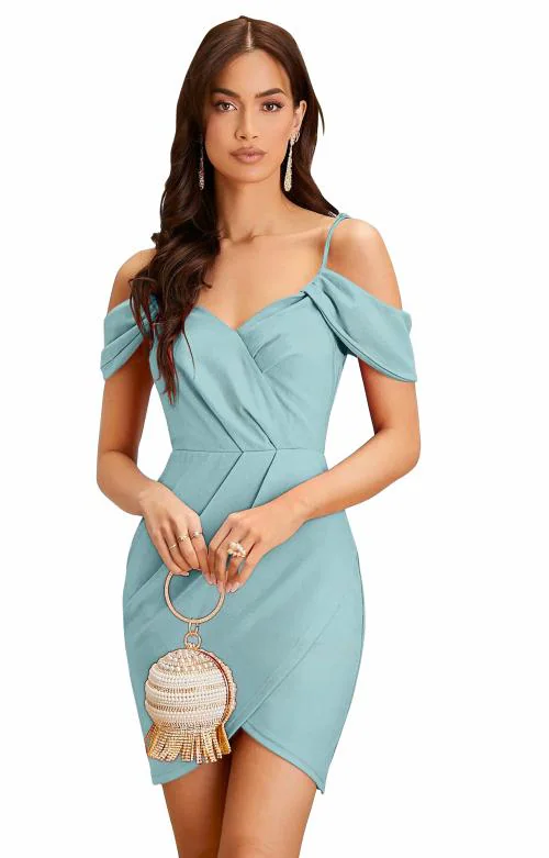 ZELZIS Women Lycra Fency Sholder Strap Light Green Bodycon Dress