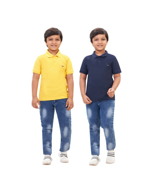 MSP COLOURKIDS Boys Halfsleeeve Solid Collar T-Shirt Combo Of 2