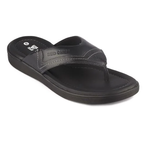 Red Chief Men's Black Leather Slippers