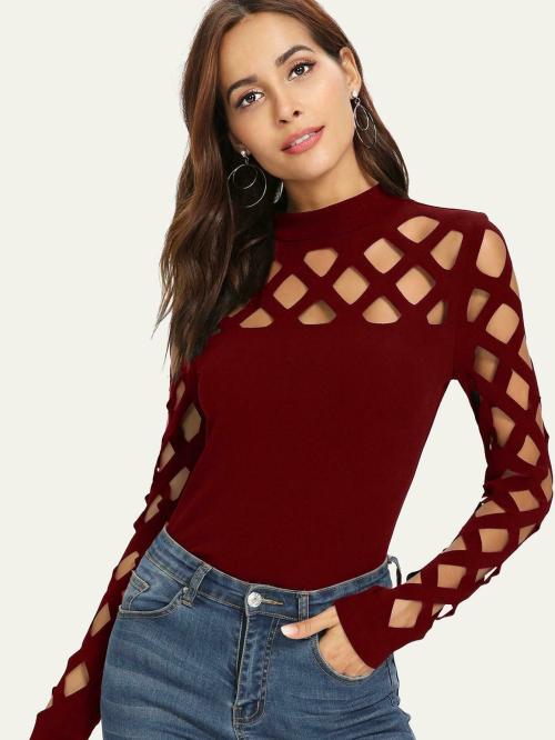 Elyraa Maroon Solid Polyester Women's Tops