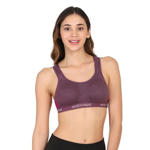 BODYSIZE Women's Side Hook Sports Bra - Racerback, Gym Bra (Detachable Pads) (PURPLE-34)