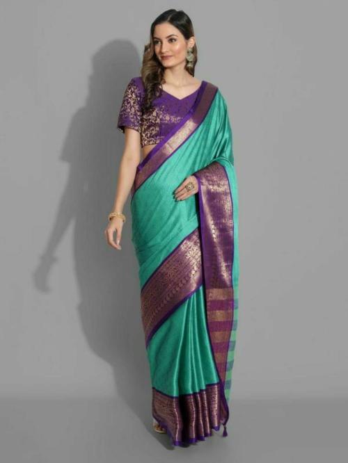 JUHI COLLECTION Kausaliya Silk Self Design, Woven, Embellished Cotton Silk Saree for Women (Rama)
