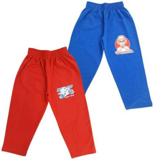 LE FASHION Baby Boys and Baby Girls Red and Blue Printed Pure Cotton Trouser - 1-2 Y (Pack of 2)