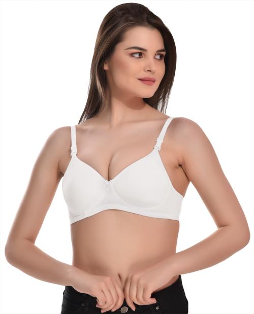 Alishan White Cotton Blend T-Shirt Lightly Padded Bra - 28B