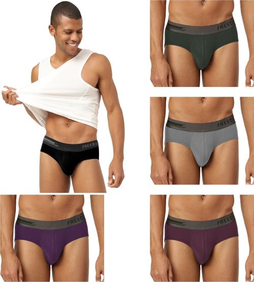 FREECULTR Men's Pot Black, Seaweed Green, Smoke Grey, Sangria Wine, Trippy Violet Solid Pure Modal Briefs