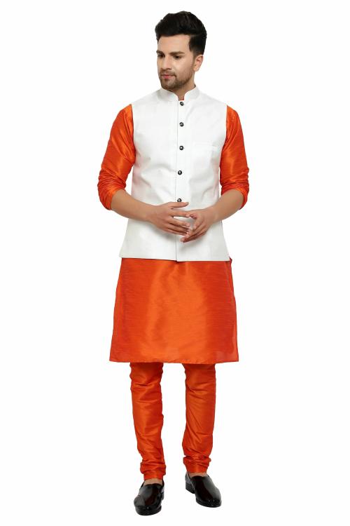 VOLRIX Men's Silk kurta Pajama, Ethnic Silk Jacket Nehru Waistcoat For Men
