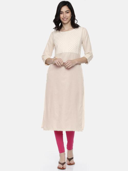 Span Women White Geometric Print Cotton Blend A-Line Kurta