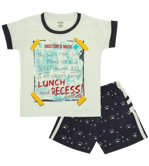 Toodles Boys Light Green Printed Cotton Blend Tshirt Pant (3 - 4 Y)