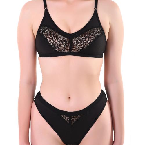 TCG Designer Honeymoon Z Black Bra & Panty set made by soft Cotton Fabric
