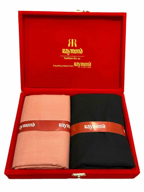 Raymond Polycotton Light Orange Shirt & Trouser Fabric in Velvet Box Packing (Shirt-2.30 m, Pant-1.20 m)