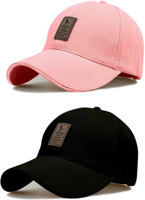 <html><b>ALMOS</b> Unisex Black, Pink Cotton Pack of 2 Baseball Cap (Free Size)</html>