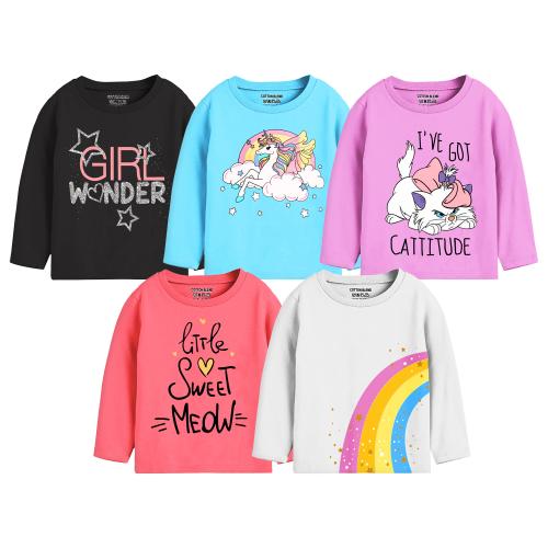 Trampoline Girls Multicolor Printed T-shirts Pack of 5 Full Sleeves
