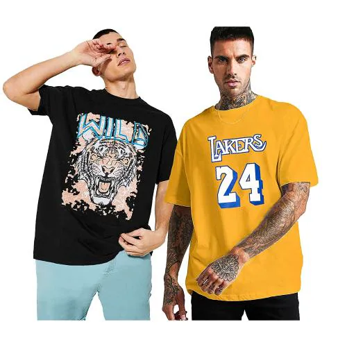 Buy LEOTUDE Oversized Cotton Blend Half Sleeve Mens TShirts Combo