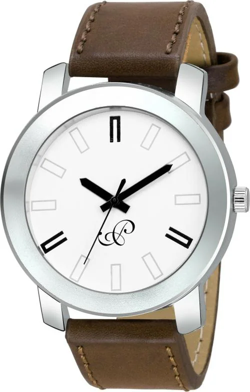 PIRASO Fastrak Analog White Dial Brown Strap Watch for Men