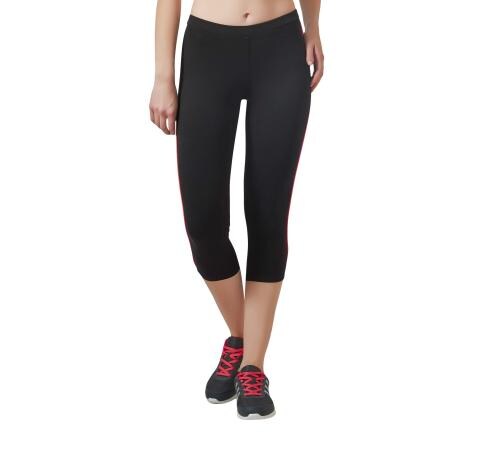 Lactra Essential 3/4 Track pant Black Yoga Gym Workout & Active Sports Fitness Leggings for Women