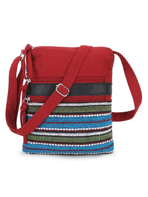 Anekaant Geomat Burgundy & Multi Acrylic & Canvas Striped Sling Bag