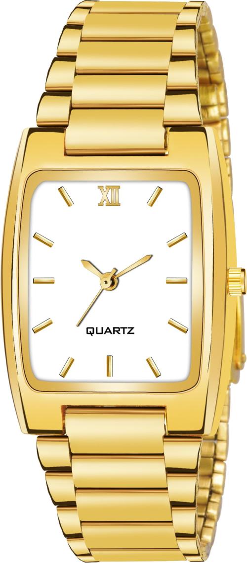 Shivark Analog White Dial Gold Strap Watch For Men And Boys