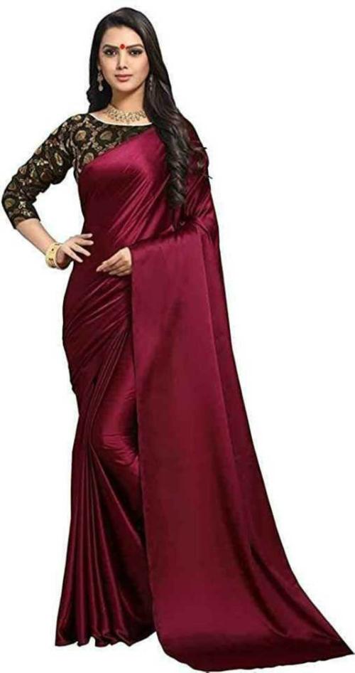 Arpita fashion Women Maroon Satin Saree
