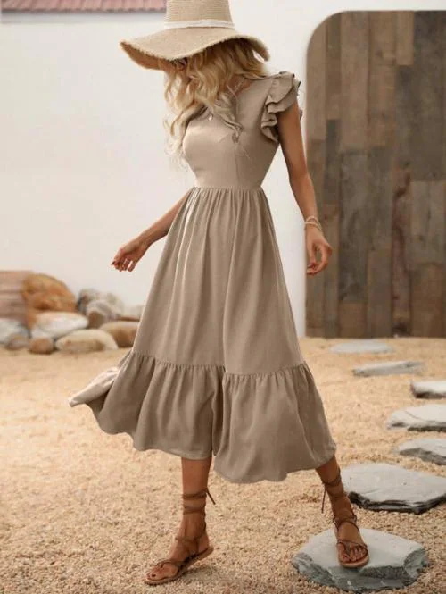 Aathya Enterprise Womens Butterfly Sleeve A line Western Dress Grey S