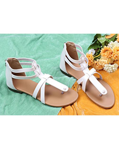 Shoetopia Women White Gladiators Flats