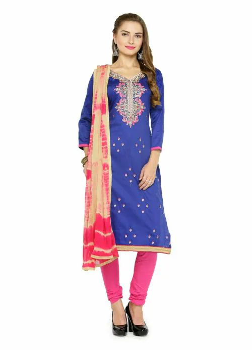 KVSFAB Women's Navy Blue & Multi Colour Unstitched Dress Material