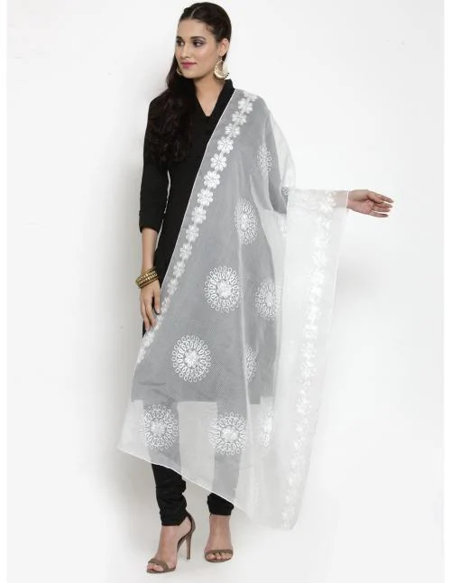 White Moonga Cotton Karachi Work Dupatta