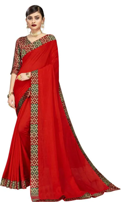 Tereza Women Red Solid Solid Art Silk Saree