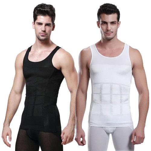 ZURU BUNCH Black and White Body Shaper Vest Shirt for Men, Abs Abdomen Slim Stretchable Weight Loss Shirt Compression Muscular Tummy Tucker for Men (Set of 2)