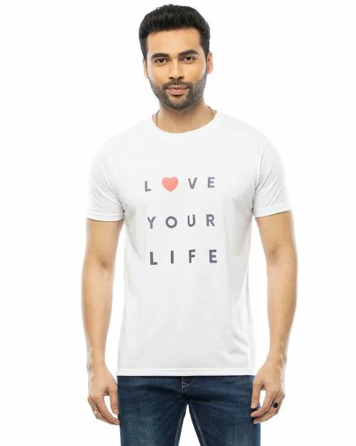 Lappen Fashion Men's Printed T-Shirt I Cotton Round Neck, Half Sleeve, Regular Fit, Ultra Soft I Boho Collection I Trendy & Stylish Look I T-Shirts for Men & Boys - (Love Your Life) XXL