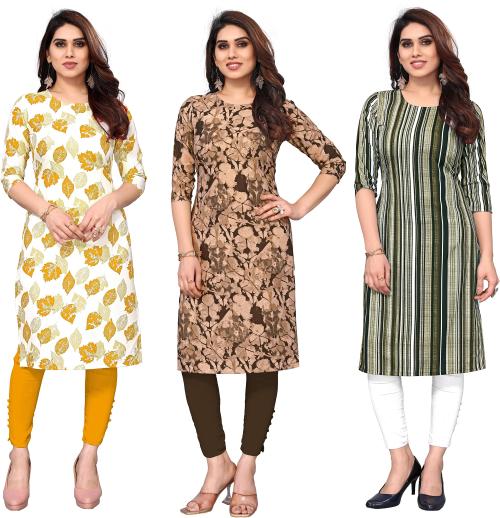 KETAKI FASHION Women's Crepe Digital Printed Straight Kurta (Multicolor) - Pack of 3