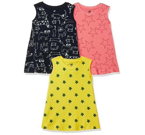 ONCH Girls Casual Knee Length Frock Dress - Pack of 3