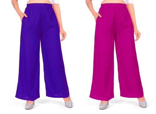 MEVABA Rayon viscose Palazzo pants for women by LIVA| Light weight breathable fabric (Pack of 2)
