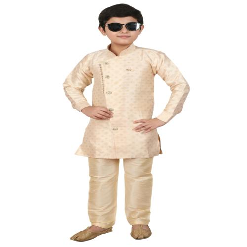 Pro-Ethic Style Developer Boy's Gold Embellished Silk Kurta Pyjama Set
