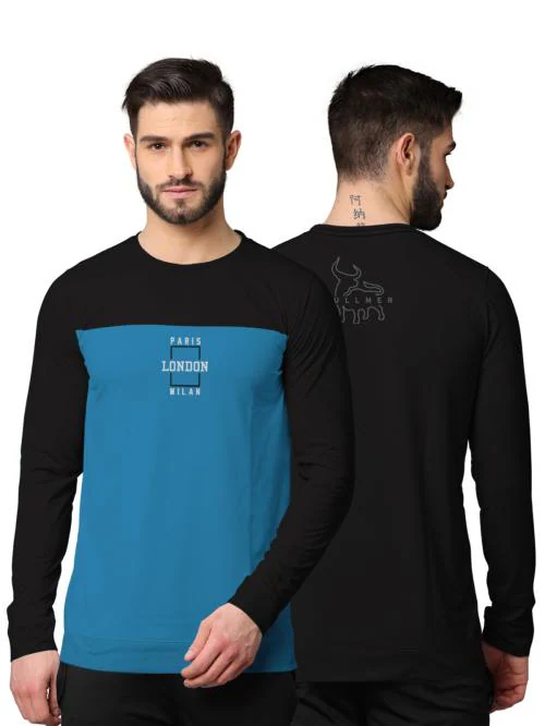 BULLMER Trendy Black Front & Back Printed Full Sleeve Round Neck Sweatshirt for Men | Non Returnable
